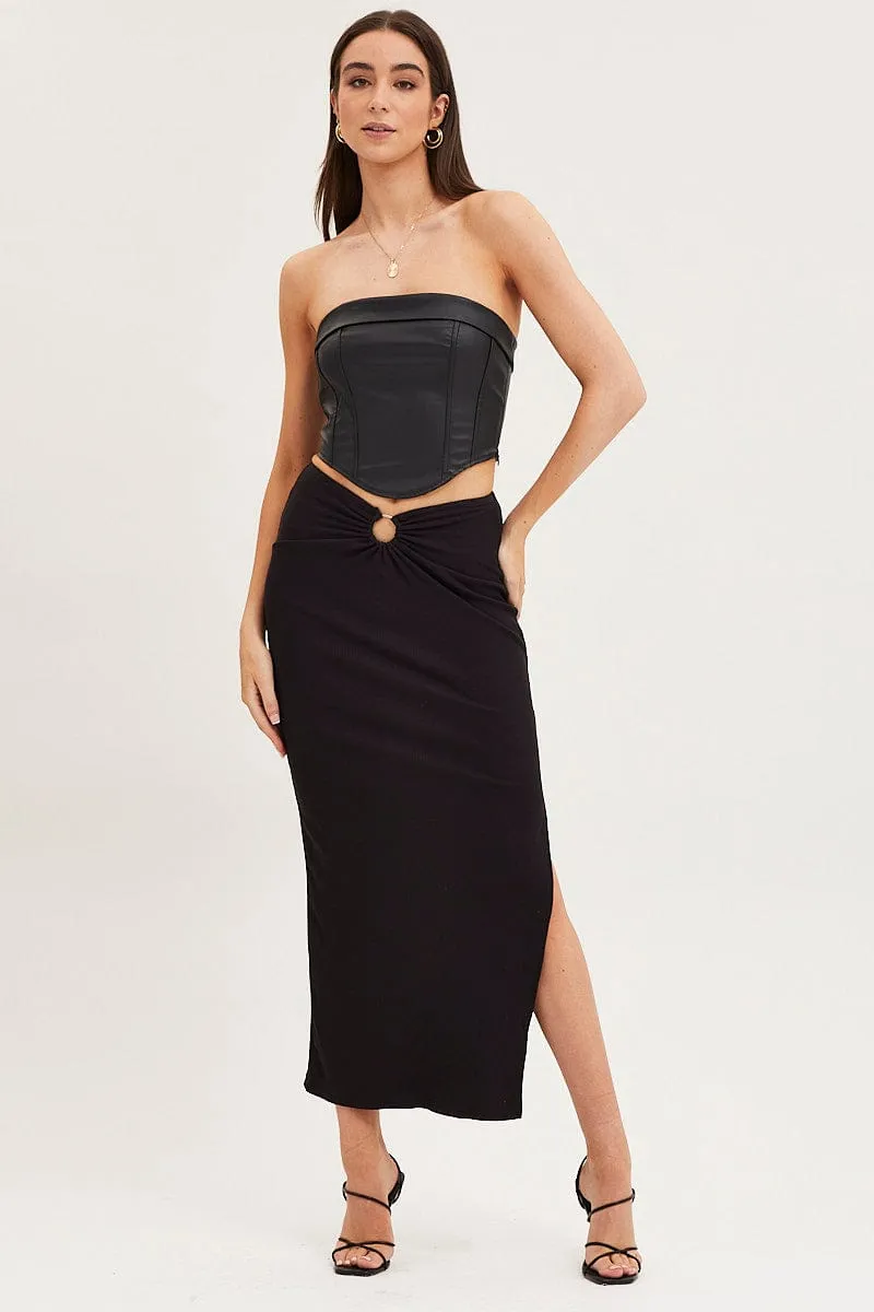 Black Maxi Skirt High Rise Ring Detial Rib Jersey,skirt,denim skirt,mini skirt,maxi skirt,jean skirt,skort,tennis skirt,pleated skirt,pencil skirt,bubble skirt,plisse skirt,fitted skirt,midi skirt,short skirt,short mini skirt,leather skirt,a line skirt