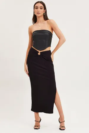 Black Maxi Skirt High Rise Ring Detial Rib Jersey,skirt,denim skirt,mini skirt,maxi skirt,jean skirt,skort,tennis skirt,pleated skirt,pencil skirt,bubble skirt,plisse skirt,fitted skirt,midi skirt,short skirt,short mini skirt,leather skirt,a line skirt