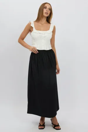Black Maxi Skirt Shirred Waist Relaxed Fit,skirt,denim skirt,mini skirt,maxi skirt,jean skirt,skort,tennis skirt,pleated skirt,pencil skirt,bubble skirt,plisse skirt,fitted skirt,midi skirt,short skirt,short mini skirt,leather skirt,a line skirt