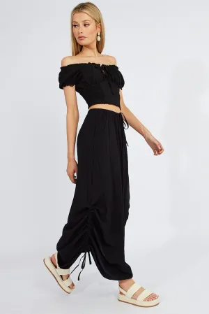 Black Maxi Skirt Side Ruched,skirt,denim skirt,mini skirt,maxi skirt,jean skirt,skort,tennis skirt,pleated skirt,pencil skirt,bubble skirt,plisse skirt,fitted skirt,midi skirt,short skirt,short mini skirt,leather skirt,a line skirt