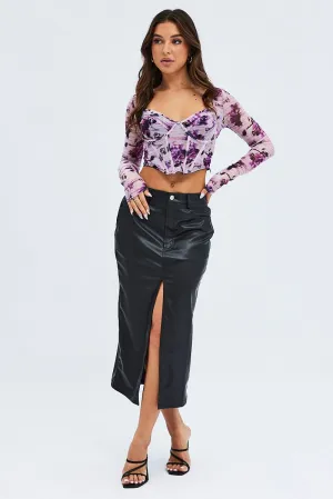 Black Maxi Skirt Slit PU,skirt,denim skirt,mini skirt,maxi skirt,jean skirt,skort,tennis skirt,pleated skirt,pencil skirt,bubble skirt,plisse skirt,fitted skirt,midi skirt,short skirt,short mini skirt,leather skirt,a line skirt