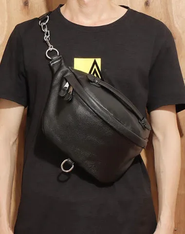 Black MENS LEATHER FANNY PACK BUMBAG Fanny Bag Black WAIST BAGS For Men Black