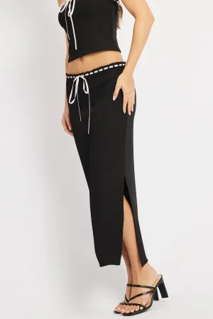 Black Midi Skirt High Rise Lace Detail Rib Jersey,skirt,denim skirt,mini skirt,maxi skirt,jean skirt,skort,tennis skirt,pleated skirt,pencil skirt,bubble skirt,plisse skirt,fitted skirt,midi skirt,short skirt,short mini skirt,leather skirt,a line skirt,Spl
