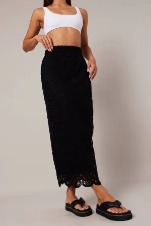 Black Midi Skirt High Rise Lace,skirt,denim skirt,mini skirt,maxi skirt,jean skirt,skort,tennis skirt,pleated skirt,pencil skirt,bubble skirt,plisse skirt,fitted skirt,midi skirt,short skirt,short mini skirt,leather skirt,a line skirt,Split skirt