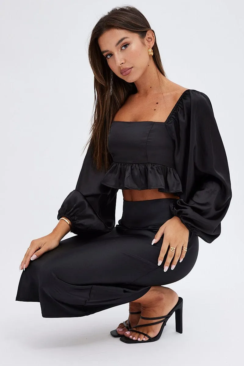 Black Midi Skirt High Waisted Satin Bias Cut,skirt,denim skirt,mini skirt,maxi skirt,jean skirt,skort,tennis skirt,pleated skirt,pencil skirt,bubble skirt,plisse skirt,fitted skirt,midi skirt,short skirt,short mini skirt,leather skirt,a line skirt