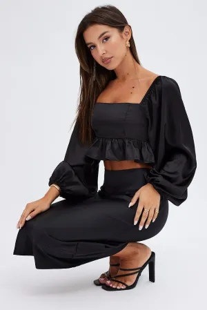 Black Midi Skirt High Waisted Satin Bias Cut,skirt,denim skirt,mini skirt,maxi skirt,jean skirt,skort,tennis skirt,pleated skirt,pencil skirt,bubble skirt,plisse skirt,fitted skirt,midi skirt,short skirt,short mini skirt,leather skirt,a line skirt