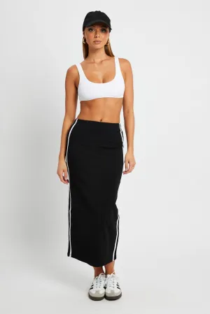 Black Midi Skirt Side Stripe,skirt,denim skirt,mini skirt,maxi skirt,jean skirt,skort,tennis skirt,pleated skirt,pencil skirt,bubble skirt,plisse skirt,fitted skirt,midi skirt,short skirt,short mini skirt,leather skirt,a line skirt