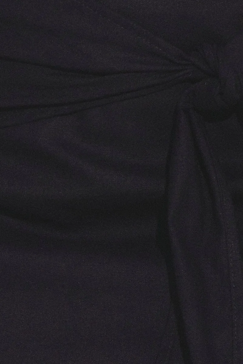 Black Midi Skirt Tie Front Side Split Hem