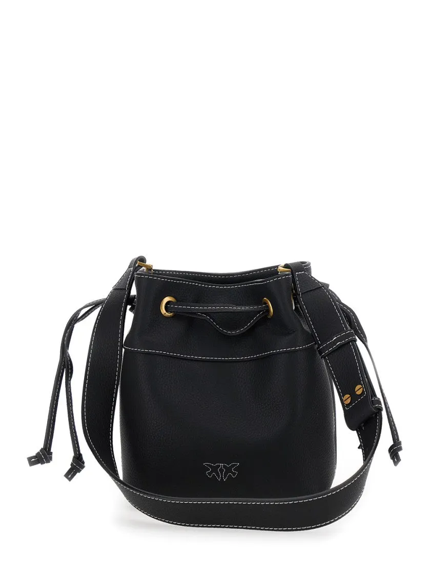 Black Mini Bucket Bag With Metallic Love Birds Logo