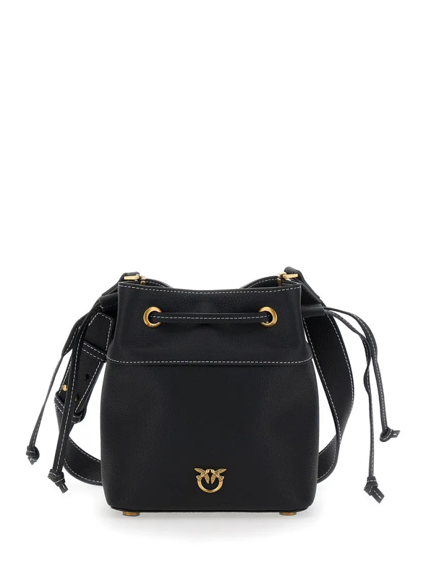 Black Mini Bucket Bag With Metallic Love Birds Logo stylish bucket bags