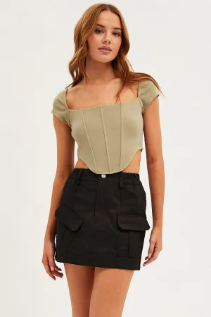 Black Mini Skirt Cargo Cotton Blend,skirt,denim skirt,mini skirt,maxi skirt,jean skirt,skort,tennis skirt,pleated skirt,pencil skirt,bubble skirt,plisse skirt,fitted skirt,midi skirt,short skirt,short mini skirt,leather skirt,a line skirt