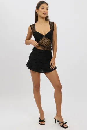 Black Mini Skirt High Rise Textured Flared Skater,skirt,denim skirt,mini skirt,maxi skirt,jean skirt,skort,tennis skirt,pleated skirt,pencil skirt,bubble skirt,plisse skirt,fitted skirt,midi skirt,short skirt,short mini skirt,leather skirt,a line skirt
