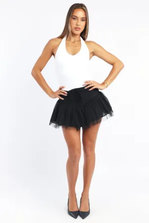 Black Mini Skirt High Waisted Shirred Back Lace Up Tutu,skirt,denim skirt,mini skirt,maxi skirt,jean skirt,skort,tennis skirt,pleated skirt,pencil skirt,bubble skirt,plisse skirt,fitted skirt,midi skirt,short skirt,short mini skirt,leather skirt,a line ski