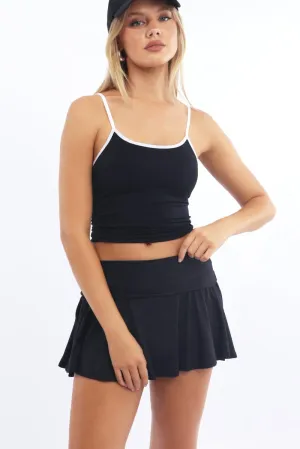 Black Mini Skort Skirt Fold Down Waist Supersoft,skirt,denim skirt,mini skirt,maxi skirt,jean skirt,skort,tennis skirt,pleated skirt,pencil skirt,bubble skirt,plisse skirt,fitted skirt,midi skirt,short skirt,short mini skirt,leather skirt,a line skirt