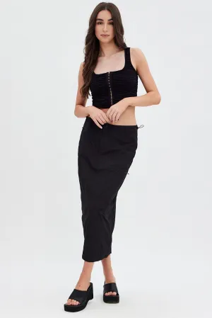 Black Parachute Skirt Cargo Mid Rise,skirt,denim skirt,mini skirt,maxi skirt,jean skirt,skort,tennis skirt,pleated skirt,pencil skirt,bubble skirt,plisse skirt,fitted skirt,midi skirt,short skirt,short mini skirt,leather skirt,a line skirt,Split skirt