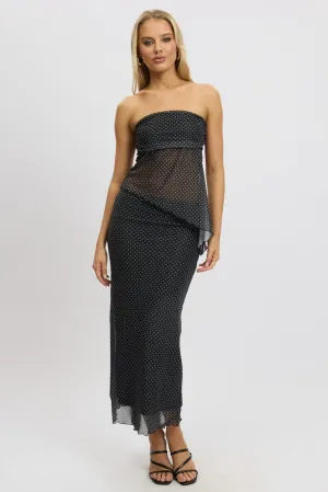 Black Polka Dot Mesh Skirt Elasticated Picot Trim Midaxi,skirt,denim skirt,mini skirt,maxi skirt,jean skirt,skort,tennis skirt,pleated skirt,pencil skirt,bubble skirt,plisse skirt,fitted skirt,midi skirt,short skirt,short mini skirt,leather skirt,a line sk