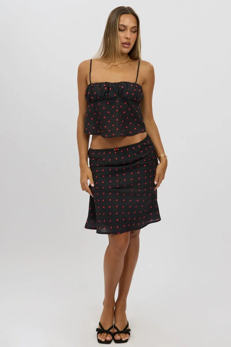 Black Polka Dot Picot Trim Midi Skirt Chiffon Lined,skirt,denim skirt,mini skirt,maxi skirt,jean skirt,skort,tennis skirt,pleated skirt,pencil skirt,bubble skirt,plisse skirt,fitted skirt,midi skirt,short skirt,short mini skirt,leather skirt,a line skirt