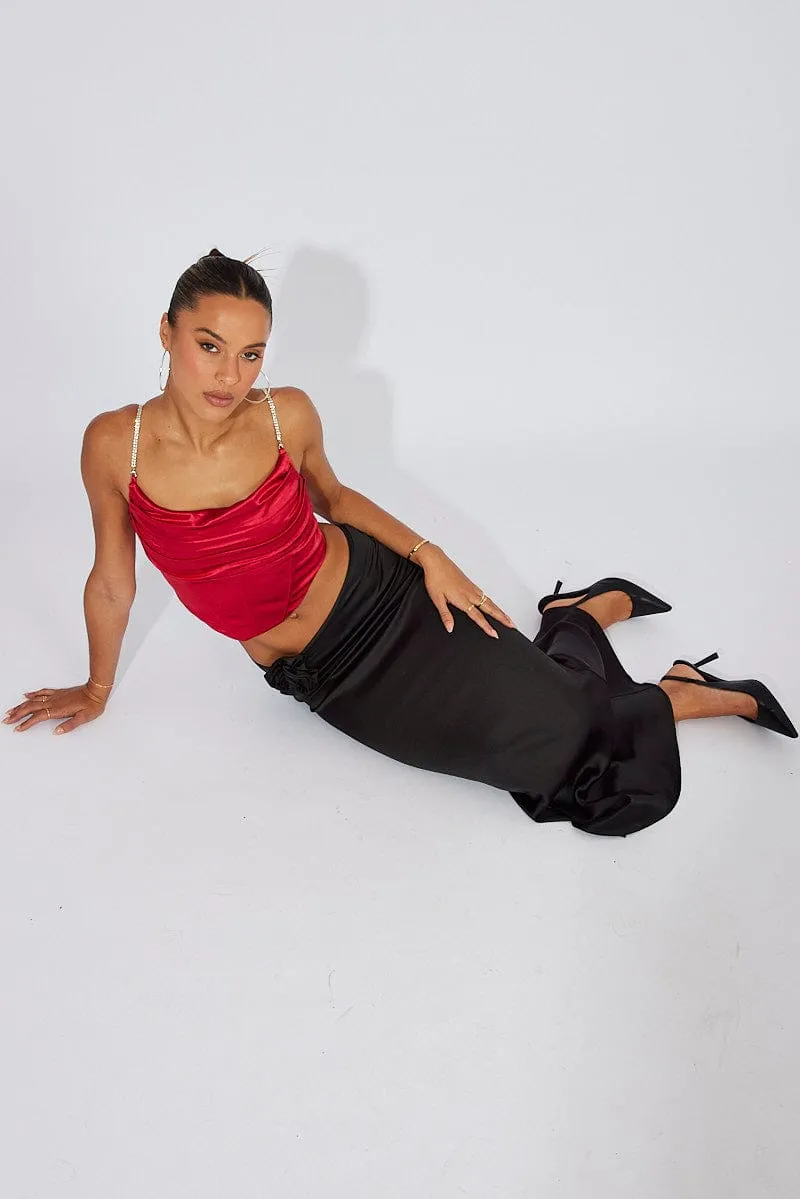 Black Satin Rose Flower Brooch Maxi Skirt,skirt,denim skirt,mini skirt,maxi skirt,jean skirt,skort,tennis skirt,pleated skirt,pencil skirt,bubble skirt,plisse skirt,fitted skirt,midi skirt,short skirt,short mini skirt,leather skirt,a line skirt
