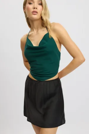 Black Slip Skirt Elastic Waist Picot Trim Mini Satin,skirt,denim skirt,mini skirt,maxi skirt,jean skirt,skort,tennis skirt,pleated skirt,pencil skirt,bubble skirt,plisse skirt,fitted skirt,midi skirt,short skirt,short mini skirt,leather skirt,a line skirt