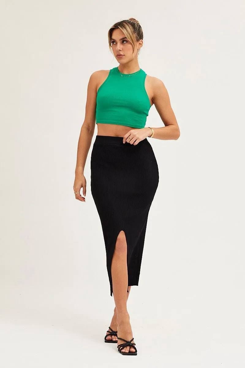 Black Slit Knit Midi Skirt,skirt,denim skirt,mini skirt,maxi skirt,jean skirt,skort,tennis skirt,pleated skirt,pencil skirt,bubble skirt,plisse skirt,fitted skirt,midi skirt,short skirt,short mini skirt,leather skirt,a line skirt