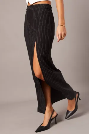 Black Stripe Midi Skirt Tailored High Waist,skirt,denim skirt,mini skirt,maxi skirt,jean skirt,skort,tennis skirt,pleated skirt,pencil skirt,bubble skirt,plisse skirt,fitted skirt,midi skirt,short skirt,short mini skirt,leather skirt,a line skirt