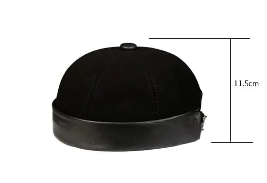 Black Suede Genuine Leather Docker Cap
