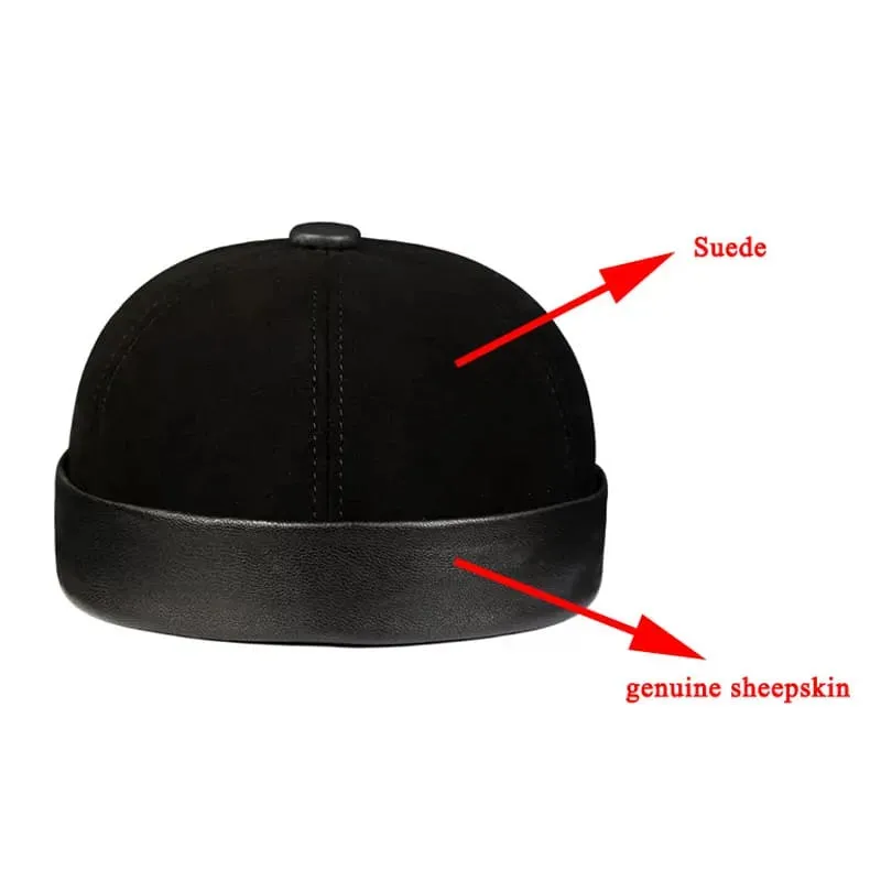 Black Suede Genuine Leather Docker Cap