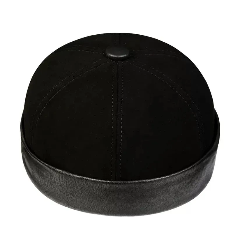 Black Suede Genuine Leather Docker Cap