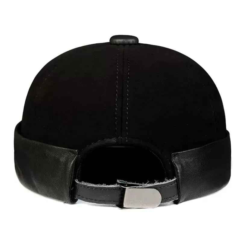 Black Suede Genuine Leather Docker Cap