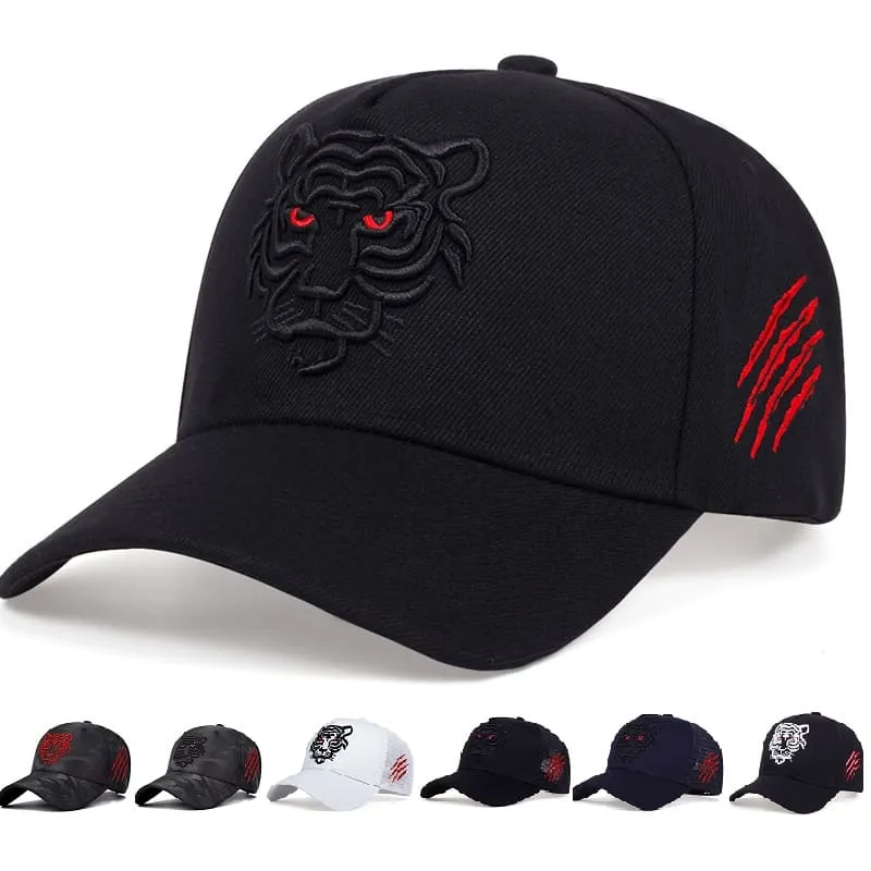Black Tiger Cotton Baseball Cap stylish boater hat with ribbon on model
