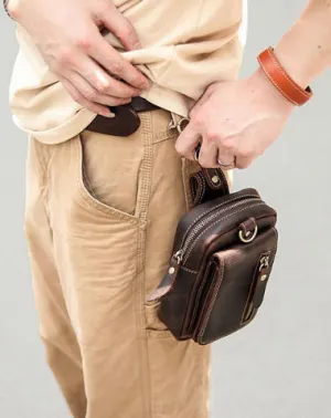 Black Vintage Leather Mens Belt Pouch Belt Bag Hip Pouch Waist Bags Dark Brown For Men Black