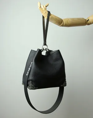 Black Womens Leather Bucket Shoulder Purse Womens Barrel Black Leather Handbag Shoulder Bag for Ladies cheap online