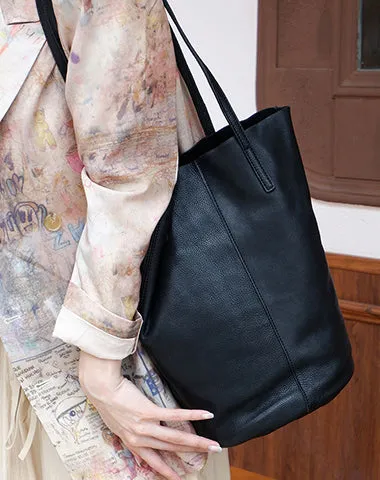 Black Womens Leather Bucket Tote Purse Womens Barrel Tote Shoulder Bag for Ladies cheap online