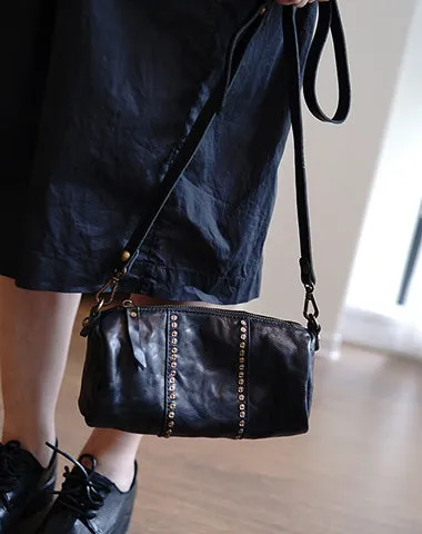 Black Womens Rivets Small Barrel Shoulder Bag Small Rivets Bucket Crossbody Purse for Ladies cheap online