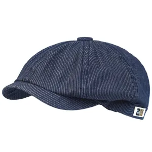 Blackford Vintage Striped Newsboy Cap stylish boater hat with ribbon on model