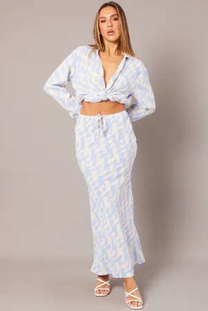 Blue Abstract Slip Skirt Maxi Drawstring Waist,skirt,denim skirt,mini skirt,maxi skirt,jean skirt,skort,tennis skirt,pleated skirt,pencil skirt,bubble skirt,plisse skirt,fitted skirt,midi skirt,short skirt,short mini skirt,leather skirt,a line skirt