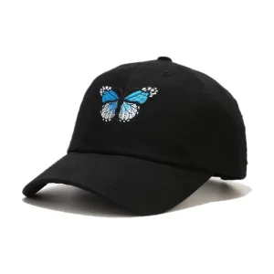 Blue Butterfly Baseball Cap stylish boater hat with ribbon on model