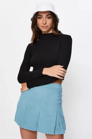 Blue Cord Pleated Tennis Skirt,skirt,denim skirt,mini skirt,maxi skirt,jean skirt,skort,tennis skirt,pleated skirt,pencil skirt,bubble skirt,plisse skirt,fitted skirt,midi skirt,short skirt,short mini skirt,leather skirt,a line skirt,Split skirt