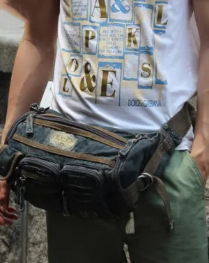 Blue Denim Mens Casual Waist Bag Fanny Packs Blue Jean Hip Bag Bum Bags For Men Vintage Blue
