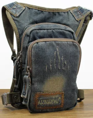 Blue Denim Thigh Bag Fanny Pack for Men Drop Leg Bag Blue Denim Mens Bum Bag Waist Bags Blue