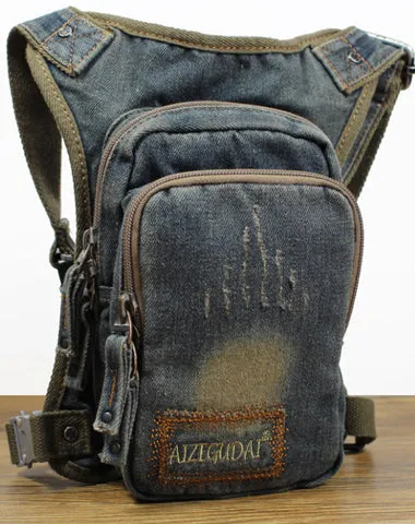 Blue Denim Thigh Bag Fanny Pack for Men Drop Leg Bag Blue Denim Mens Bum Bag Waist Bags Blue