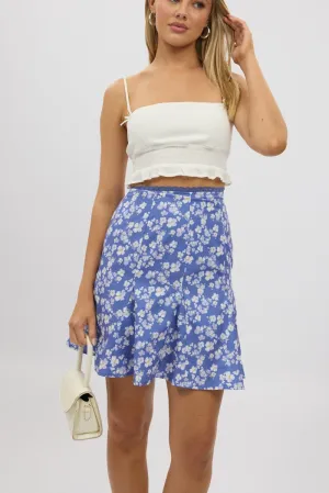 Blue Ditsy Midi Godet Skirt,skirt,denim skirt,mini skirt,maxi skirt,jean skirt,skort,tennis skirt,pleated skirt,pencil skirt,bubble skirt,plisse skirt,fitted skirt,midi skirt,short skirt,short mini skirt,leather skirt,a line skirt
