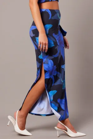 Blue Floral Maxi Skirt Tube Side Split Skirt,skirt,denim skirt,mini skirt,maxi skirt,jean skirt,skort,tennis skirt,pleated skirt,pencil skirt,bubble skirt,plisse skirt,fitted skirt,midi skirt,short skirt,short mini skirt,leather skirt,a line skirt