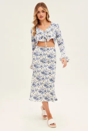 Blue Floral Midi Skirt Slip Floral Print,skirt,denim skirt,mini skirt,maxi skirt,jean skirt,skort,tennis skirt,pleated skirt,pencil skirt,bubble skirt,plisse skirt,fitted skirt,midi skirt,short skirt,short mini skirt,leather skirt,a line skirt,Split skirt