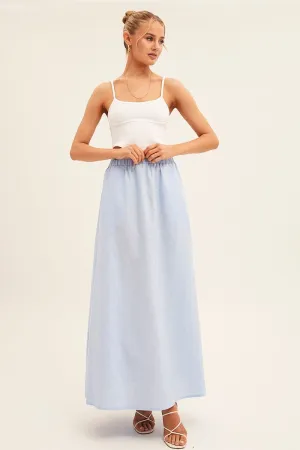 Blue Maxi Skirt Linen Blend Side Split,skirt,denim skirt,mini skirt,maxi skirt,jean skirt,skort,tennis skirt,pleated skirt,pencil skirt,bubble skirt,plisse skirt,fitted skirt,midi skirt,short skirt,short mini skirt,leather skirt,a line skirt