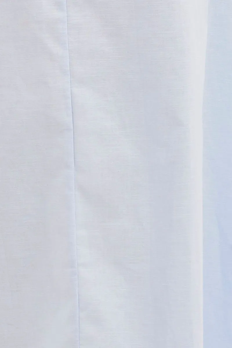 Blue Maxi Skirt Linen Blend Side Split