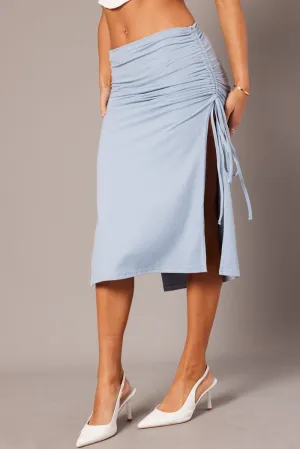 Blue Maxi Skirt Side Ruched Jersey,skirt,denim skirt,mini skirt,maxi skirt,jean skirt,skort,tennis skirt,pleated skirt,pencil skirt,bubble skirt,plisse skirt,fitted skirt,midi skirt,short skirt,short mini skirt,leather skirt,a line skirt,Split skirt