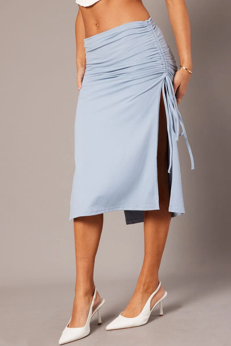 Blue Maxi Skirt Side Ruched Jersey,skirt,denim skirt,mini skirt,maxi skirt,jean skirt,skort,tennis skirt,pleated skirt,pencil skirt,bubble skirt,plisse skirt,fitted skirt,midi skirt,short skirt,short mini skirt,leather skirt,a line skirt,Split skirt