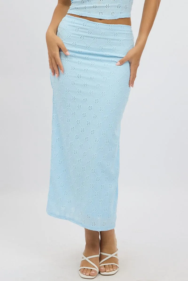Blue Midaxi Skirt High Rise Stretch Eyelet