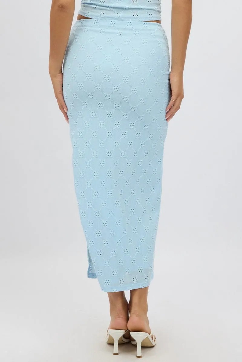 Blue Midaxi Skirt High Rise Stretch Eyelet